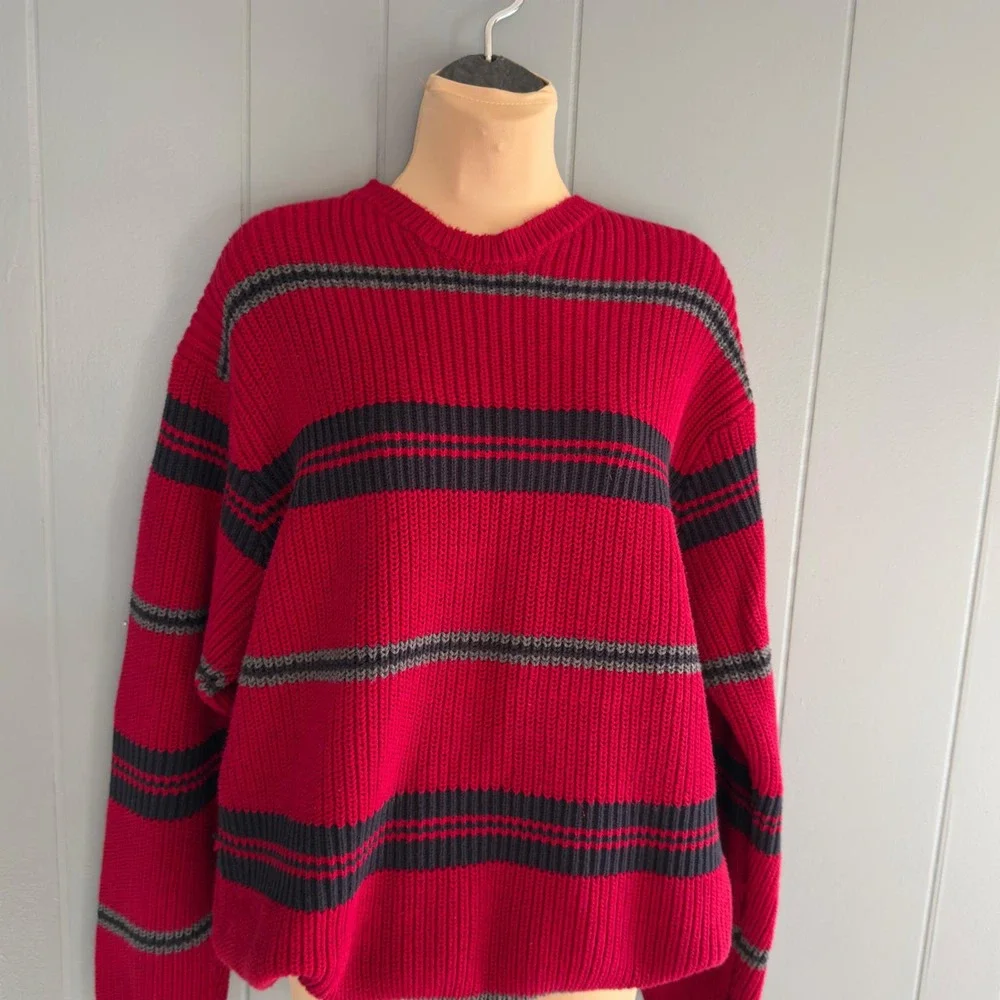 Vintage Nautica Striped‎ Cotton Sweater XL Chunky Knit 90s Prep Retro Sportswear